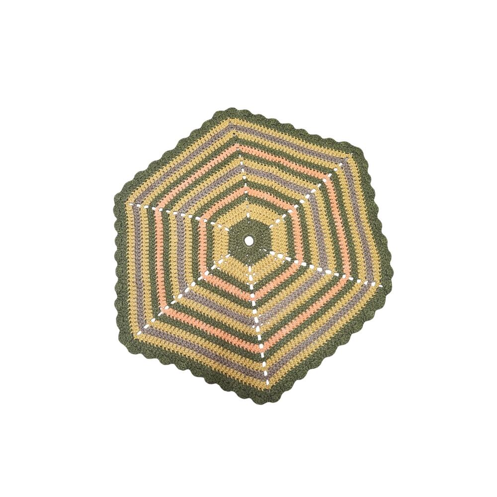 Handmade Crochet Fall Doily Hexagon 26.5" Autumn Table Décor Yellow Green Orange